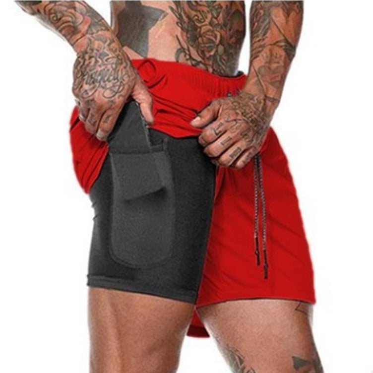 2-in-1 Training Shorts Red in use